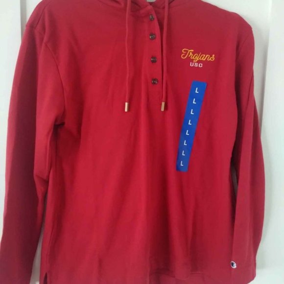 CHAMPION USC TROJANS Men's Large 1/4 Button Embroidered Hooded Henley - New Tags - Picture 1 of 9